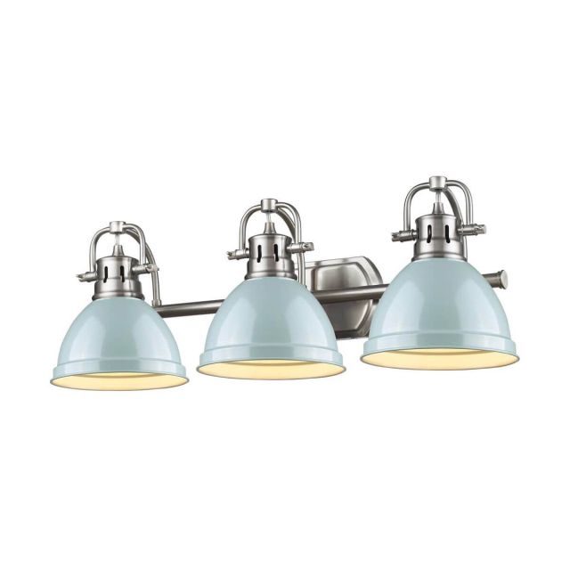 Golden Lighting 3602-BA3 PW-SF Duncan 3 Light 25 Inch Bath Vanity In Pewter with Seafoam Shade